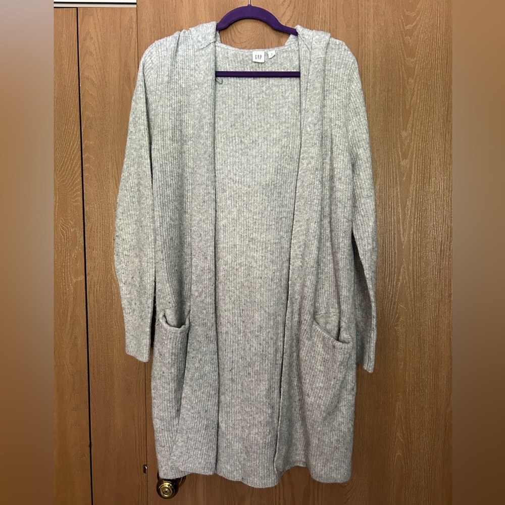 Long hooded gray cardigan from Gap